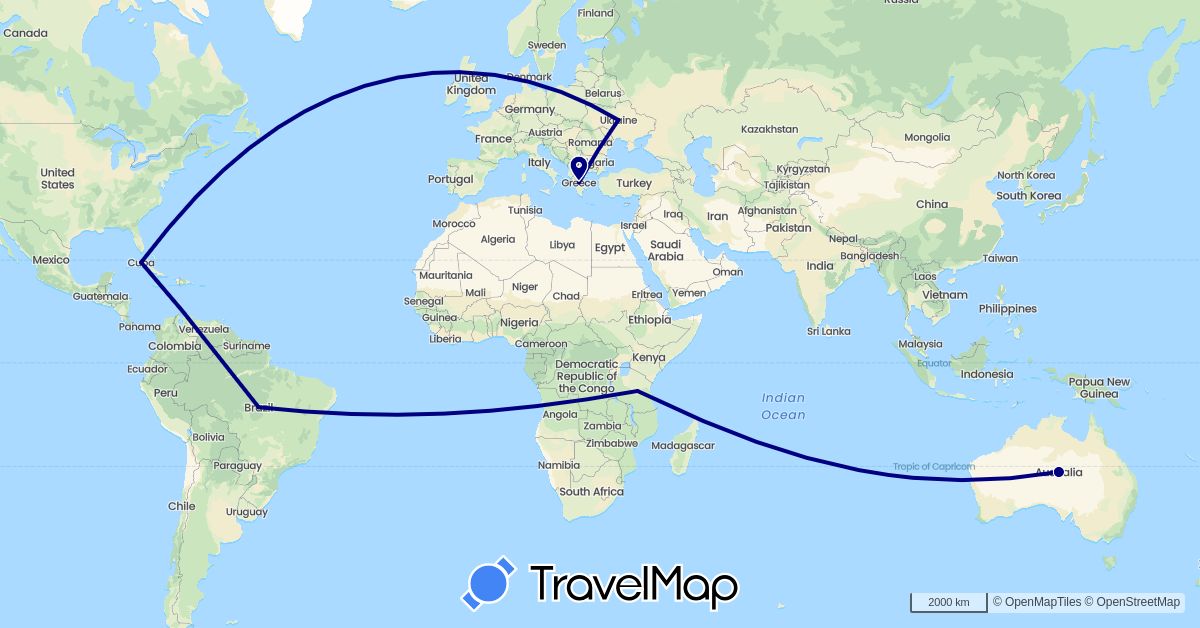 TravelMap itinerary: driving in Cuba, Greece, Ukraine (Europe, North America)